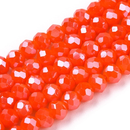 Sträng slipade glasrondeller, knallorange, 3mm (ca 145st)