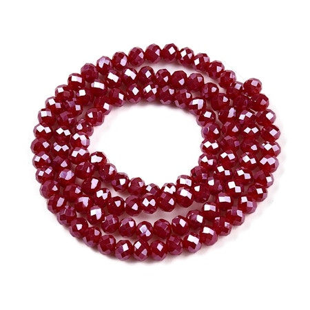 Sträng slipade glasrondeller, mörkröd, 3mm (ca 105st)