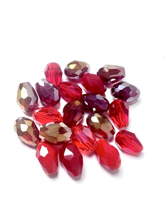 Slipade glasdroppar, fire mix, elektropläterade. 8x6mm (20st)