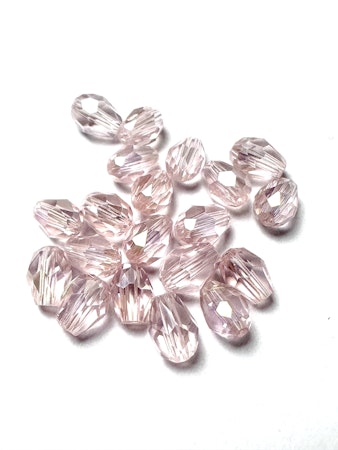 Slipade rosa glasdroppar, elektropläterade. 8x6mm (20st)