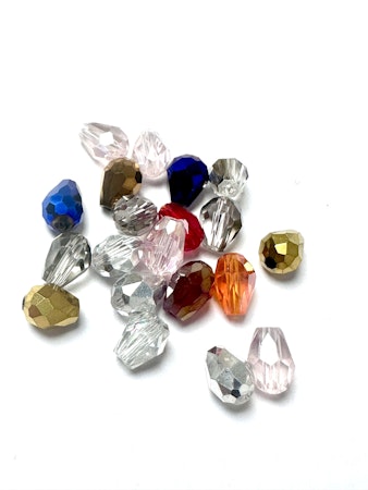 Slipade glasdroppar, mix, elektropläterade. 8x6mm (20st)