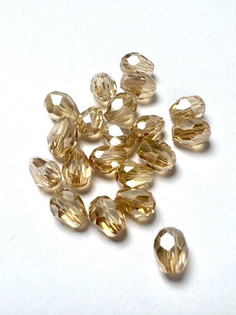 Slipade glasdroppar, champagne rosé, elektropläterade. 8x6mm (20st)