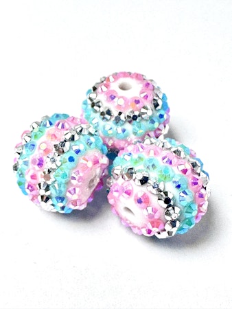 Stora pärlor, strasspärlor, randig pastell, 20mm (3st)