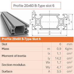Aluminiumprofil 20x60 mm B-Type slot 6