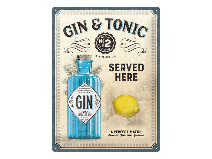 Plåtskylt Gin & Tonic 30x40 cm Nostalgi Retro - www.bellebi.se