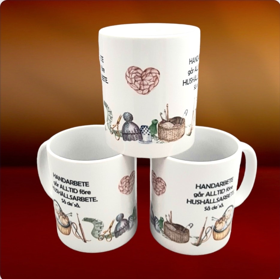 Mugg med text stickning virkning sömnad handarbete present - www.bellebi.se