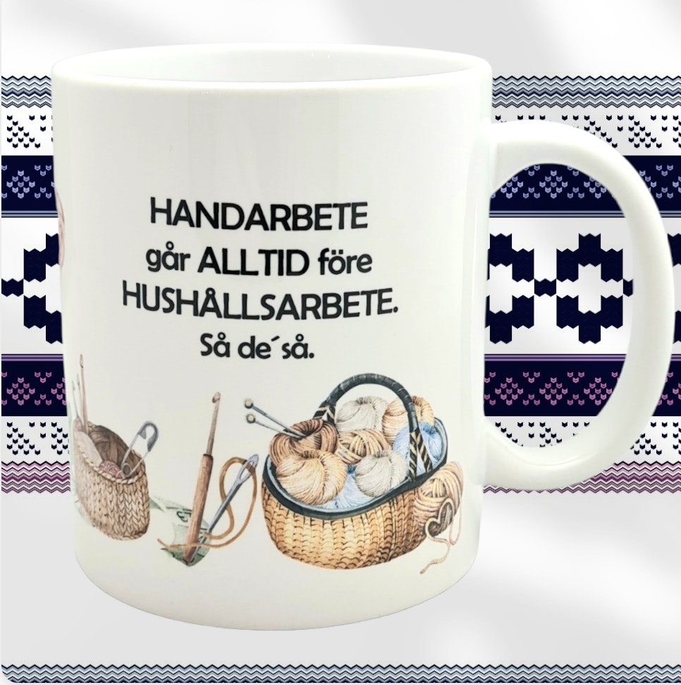 Mugg med text stickning virkning sömnad handarbete present - www.bellebi.se