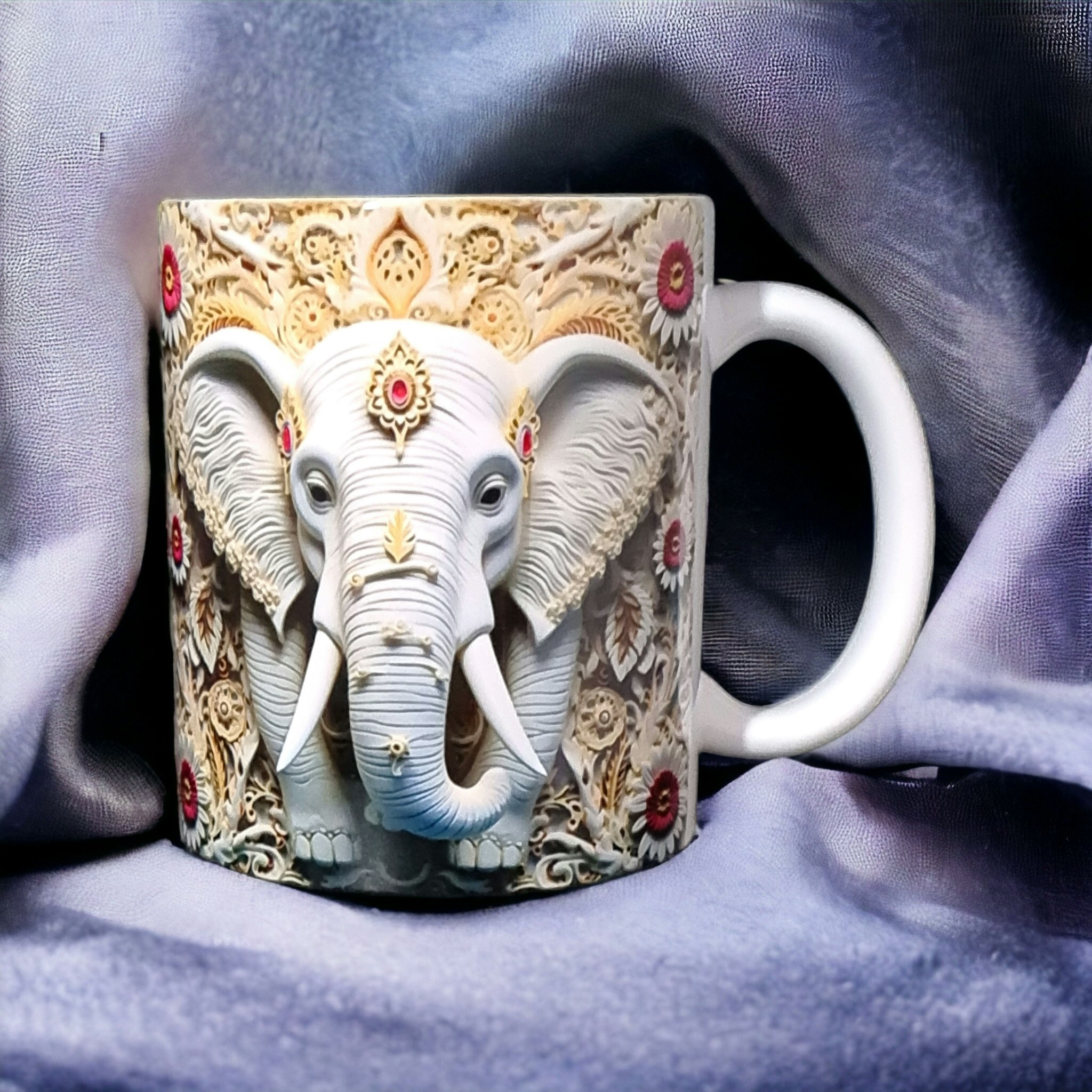 Mugg elefant asiatisk guld present - www.bellebi.se
