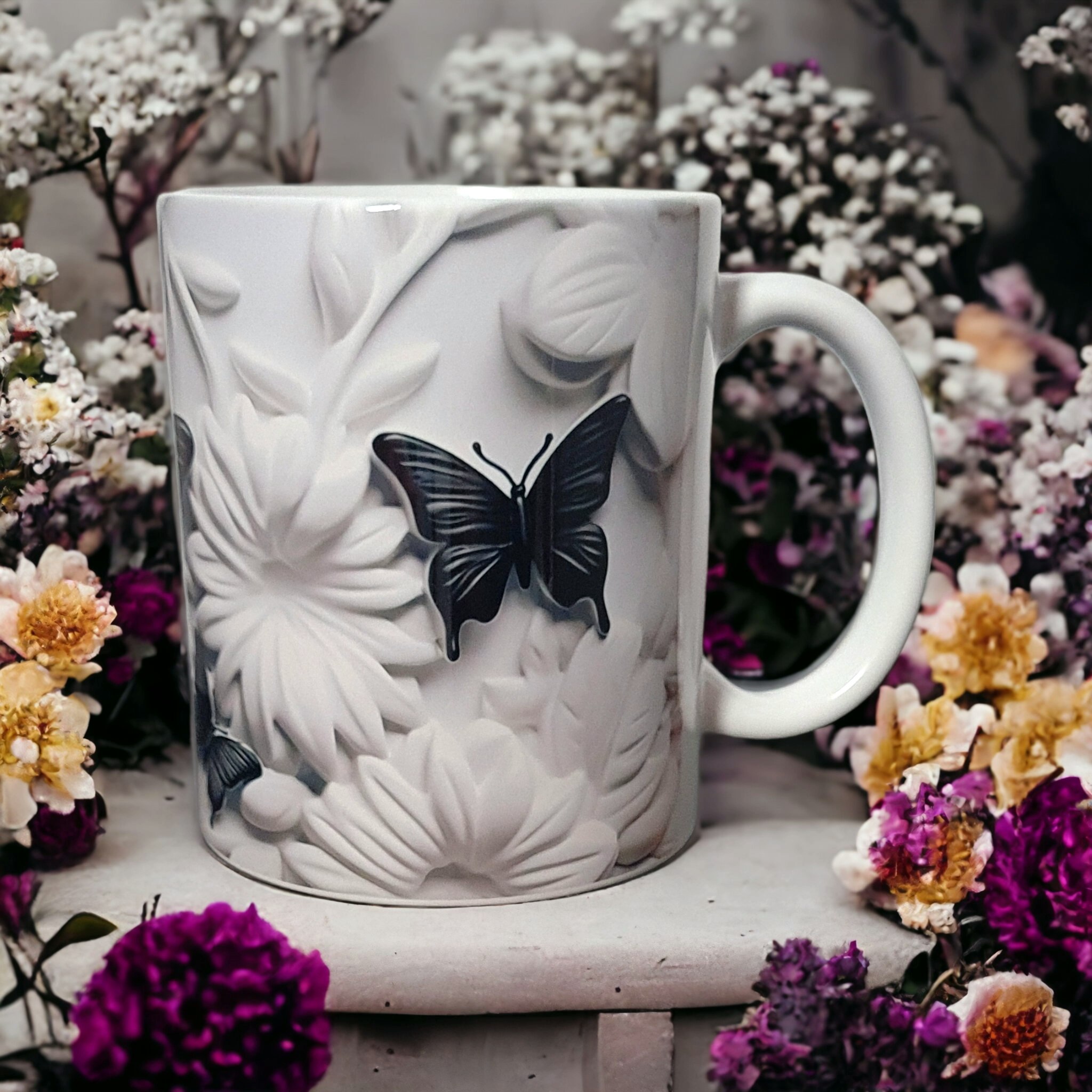 Mugg med svarta fjärilar vacker present - www.bellebi.se