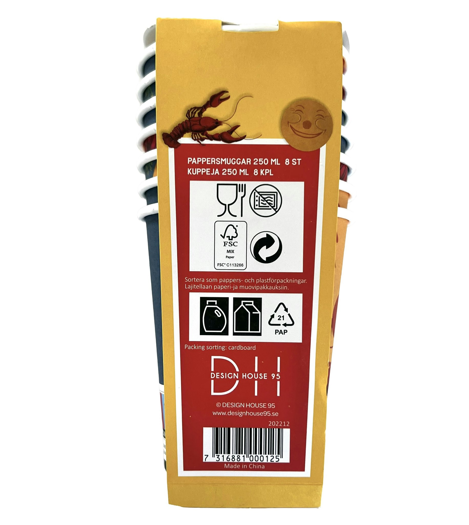 Kräftskiva pappersmugg i 8-pack