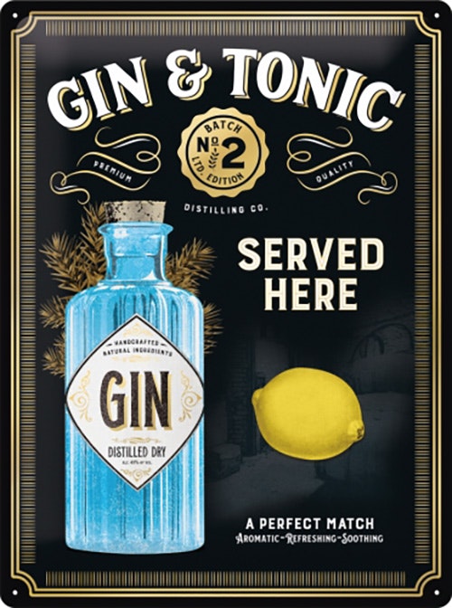 Retro plåtskylt Gin & Tonic - www.bellebi.se
