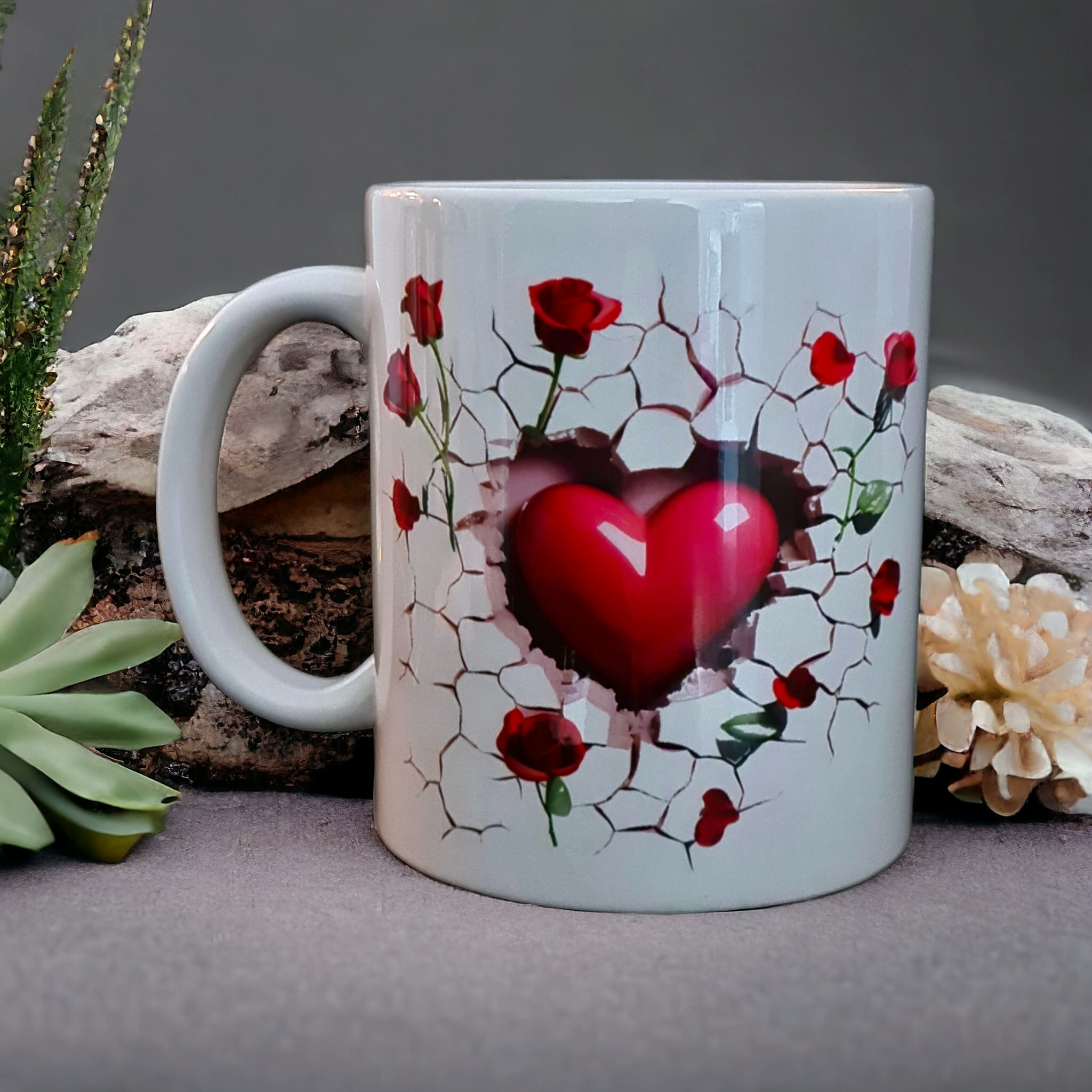 Mugg med hjärtan rosor kärlek present - www.bellebi.se