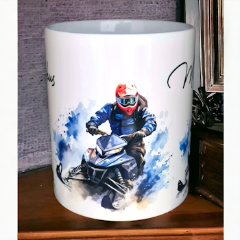 Snöskoter! Mugg med valfritt namn.