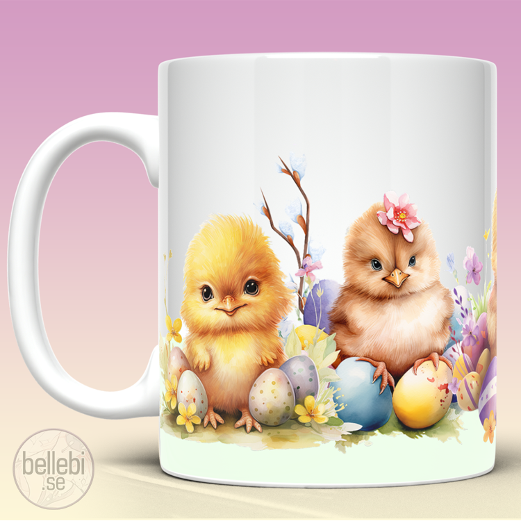 Mugg med kycklingar påsk ägg present - www.bellebi.se