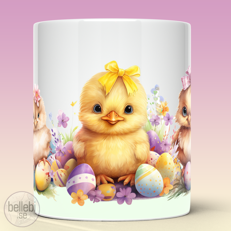 Mugg med kycklingar påsk ägg present - www.bellebi.se