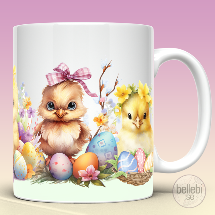 Mugg med kycklingar påsk ägg present - www.bellebi.se