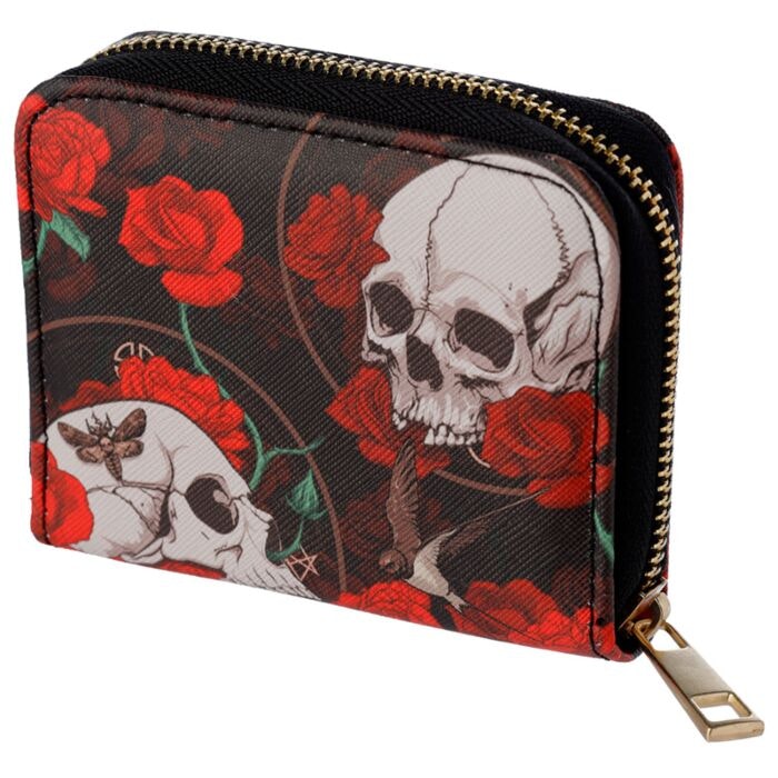 Skulls and Roses - liten plånbok med dragkedja bellebi.se