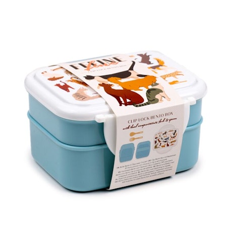 Feline Fine Katter - Bento stapelbar lunchlåda med bestick