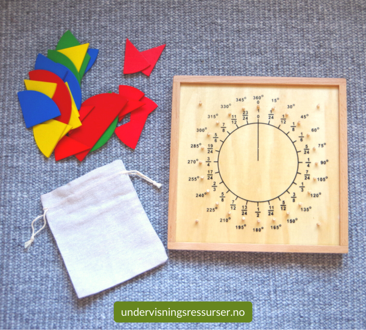 Gradsirkel & brøksirkel - Montessori konkretiseringsmateriell i tre, geometri og brøk