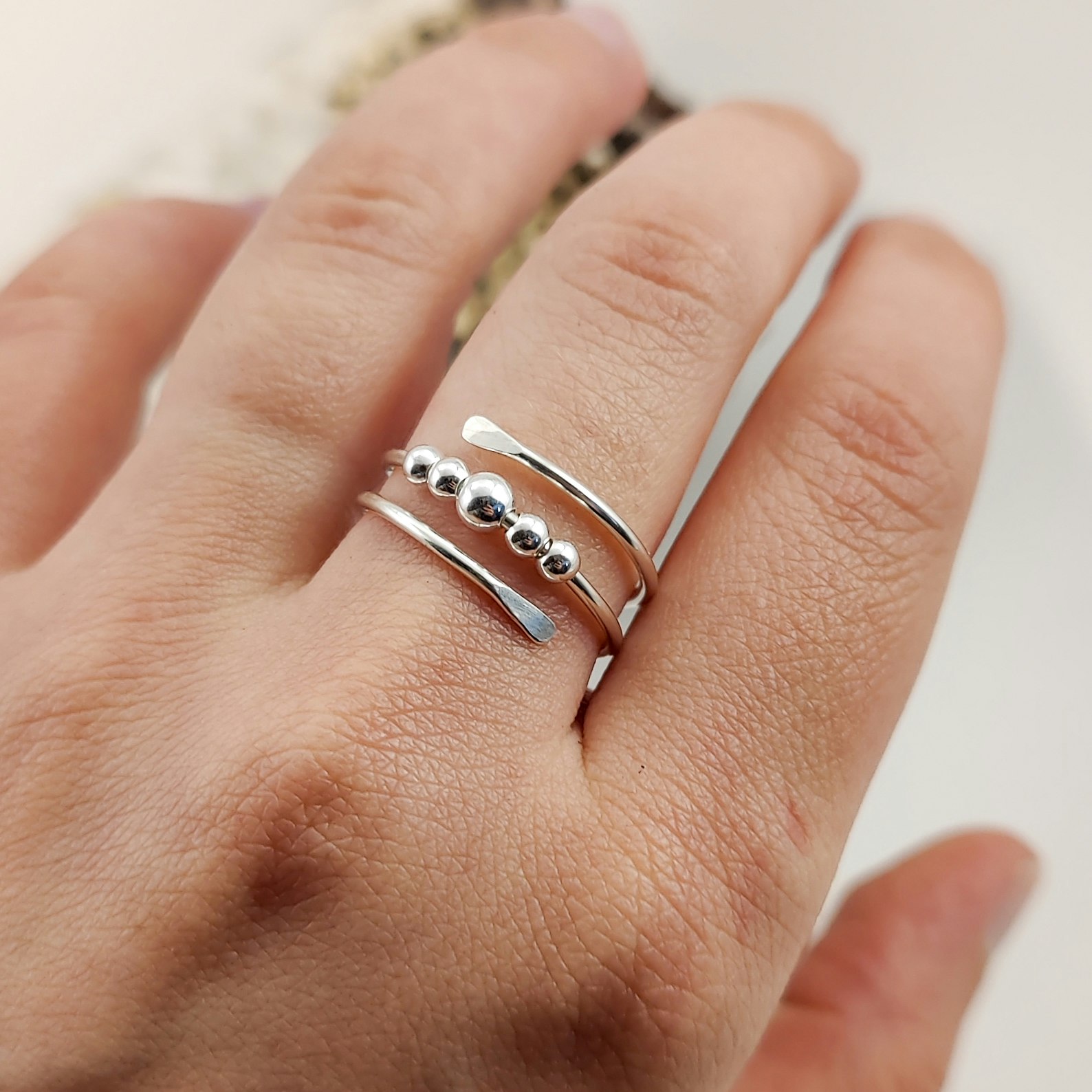 Handgjord Ring Fidgetring Omlottring Kulor Återvunnet Silver Modell