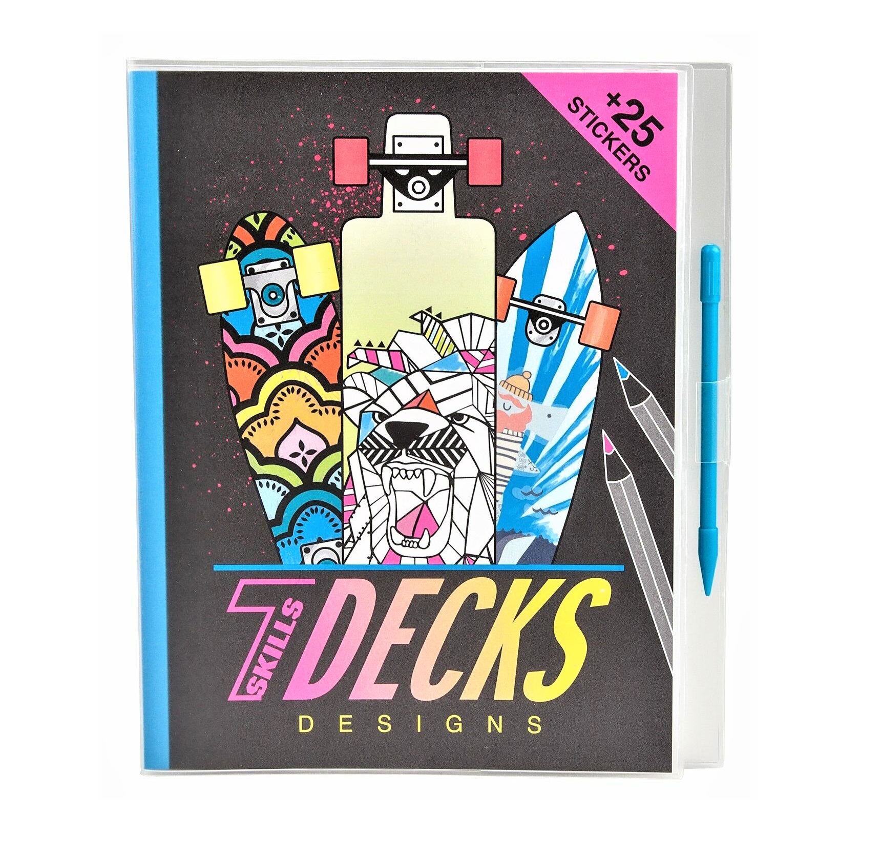 Färgglad målarbok där du själv skapar motiv och lägger till färg på skateboardsen i boken. Det medföljer även coola klistermärken med olika motiv, dödskalle, graffiti m.m