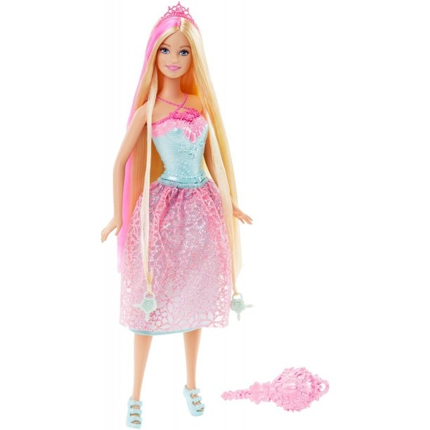Barbie dock med vacker rosa glittrig klänning. Det medföljer en krona och borste