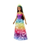 Barbie Dreamtopia  Prinsessa med regnbågsklänning  och brunt hår med en grön slinga