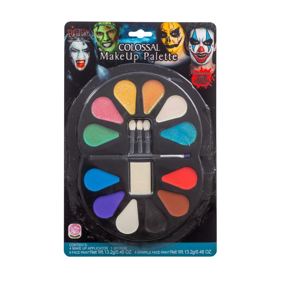 Ansiktfärg, 12 olika färger en del med glitter i till halloween eller maskerad