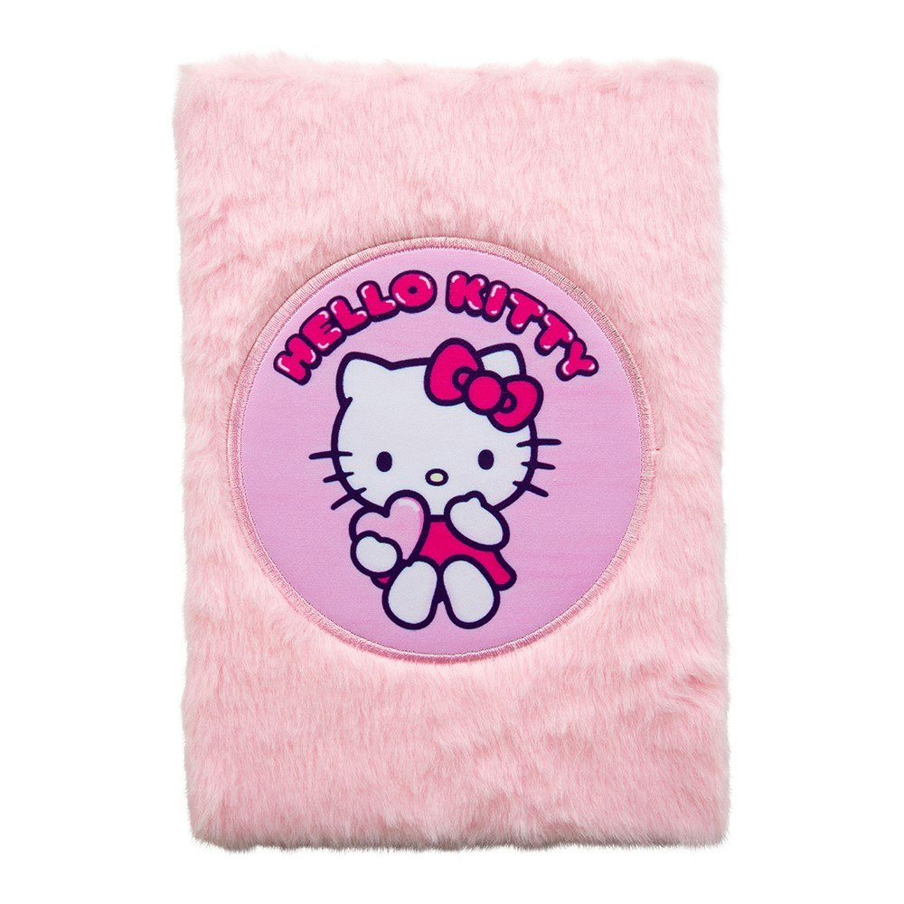 Fluffig mjuk och mysig rosa skrivbok som pryds av den söta lilla katten hello kitty.
