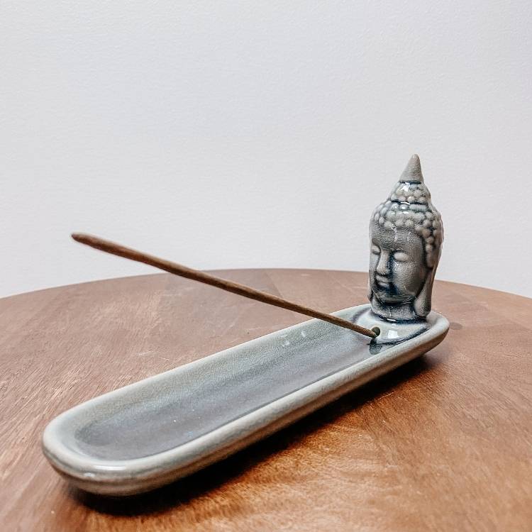 Incense Holder Dark Grey Ceramic Buddha