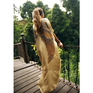 Luxe silk Kaftan "Golden Goddess Caramel wings" - Warriors of the divine