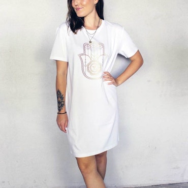 T-shirt Dress "Hamsa" White - Soul Factory