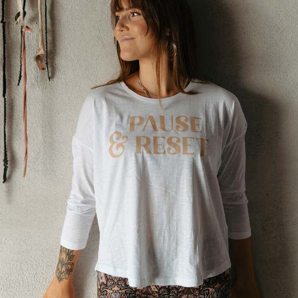 T-shirt 3/4 sleeve "Pause and Reset" White - Soul Factory