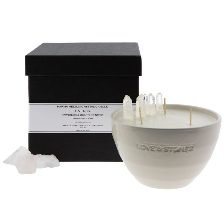 Crystal candle karma medium ENERGY white 800 ml - Love & Stones