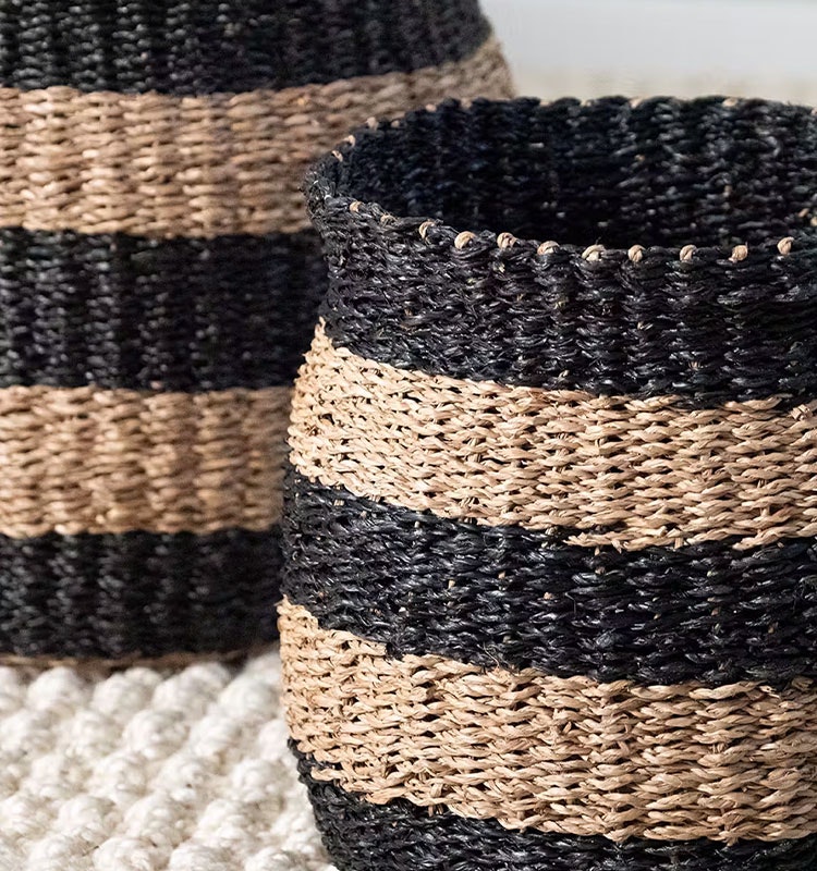 Prisa stripe korg M, sjögräs natur/svart