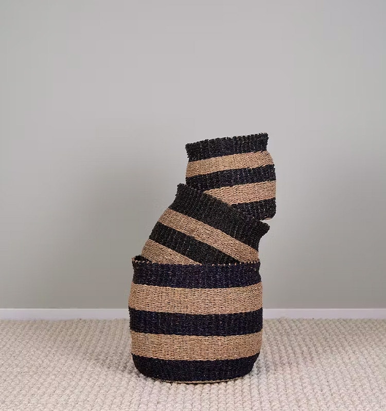 Prisa stripe korg M, sjögräs natur/svart