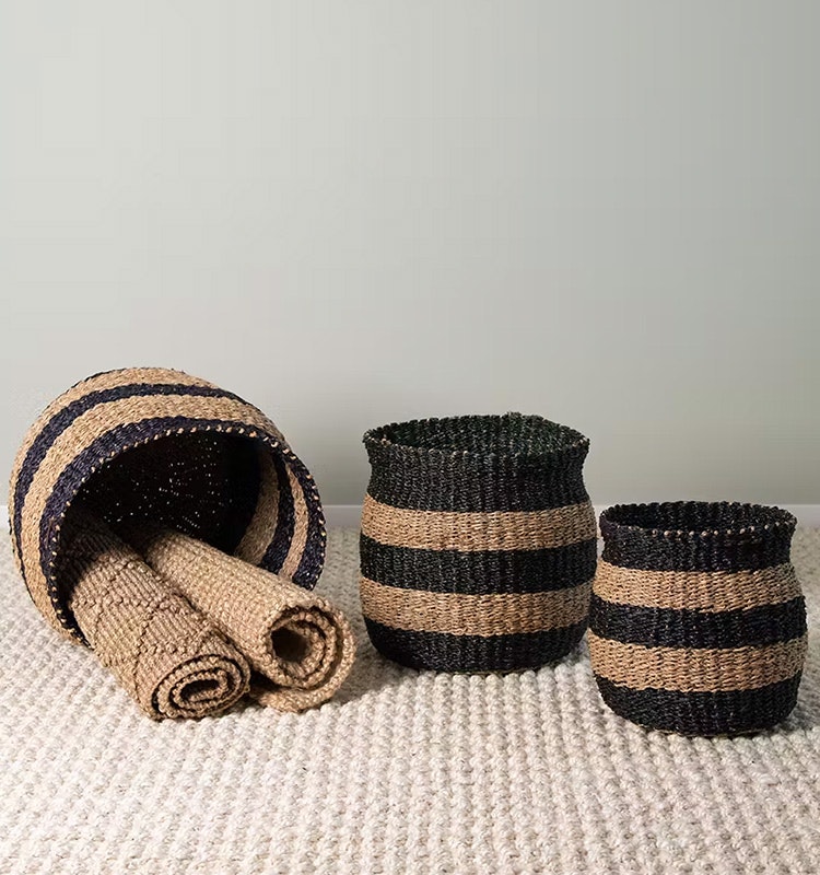 Prisa stripe korg S, sjögräs natur/svart