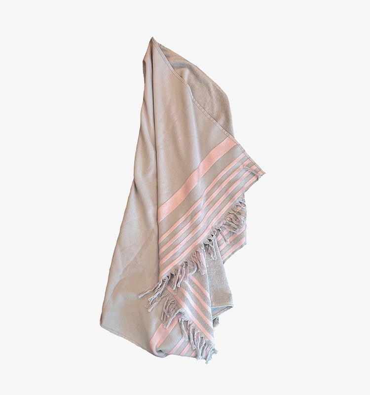Hal handduk, bomull beige/rosa 100x150cm