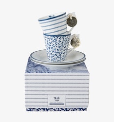 Laura Ashley  2-set Espresso kopp med fat - Floris & Candy stripe i presentbox