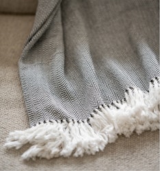 Ekel fiskben pläd, återv bomull sv/off-white