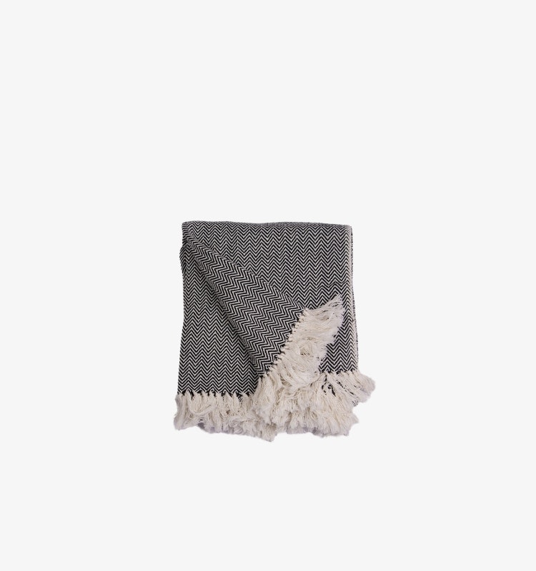 Ekel fiskben pläd, återv bomull sv/off-white