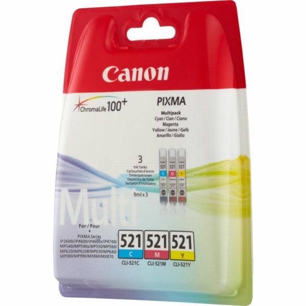 Canon bläck CLI-521 C/M/Y-blå/gul/röd 13x530 sidor - original