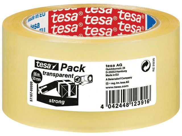 Packtejp TESA Strong 50mm x 66meter transp PP 6st