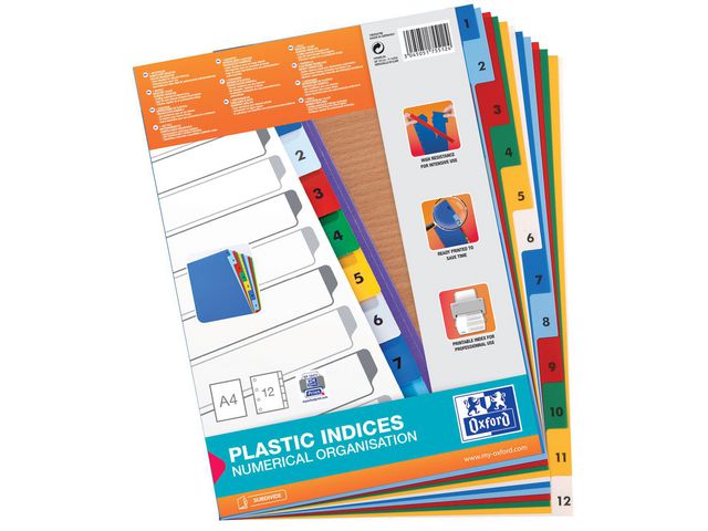 Plastregister 1-12 plast ELBA olikfärgade flikar