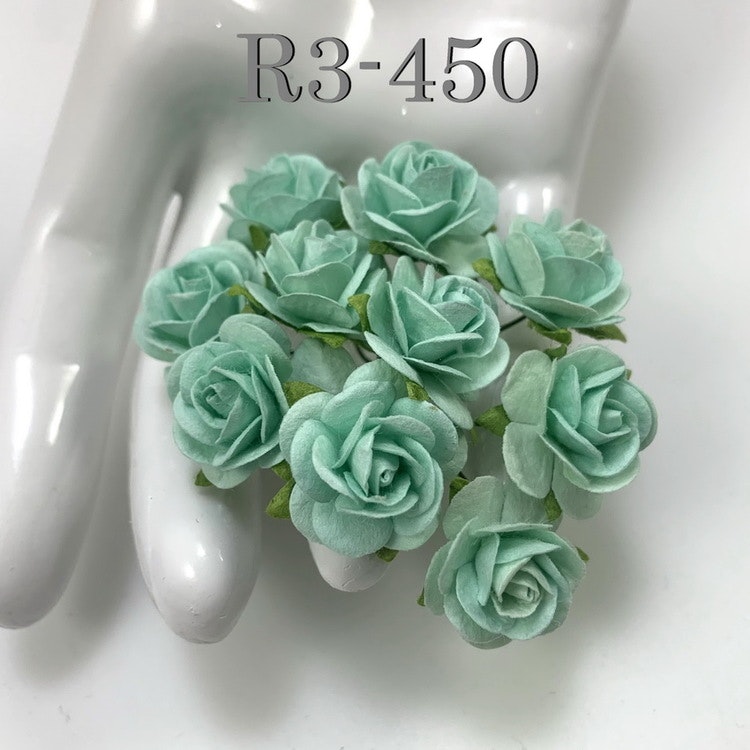 Sea green mullberry paper roses 10 st / 1,5 cm