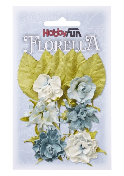 Fiorella blommor med blad grå blå