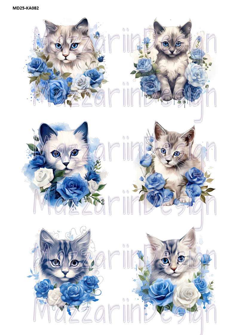 KA082  Katter med blå rosor