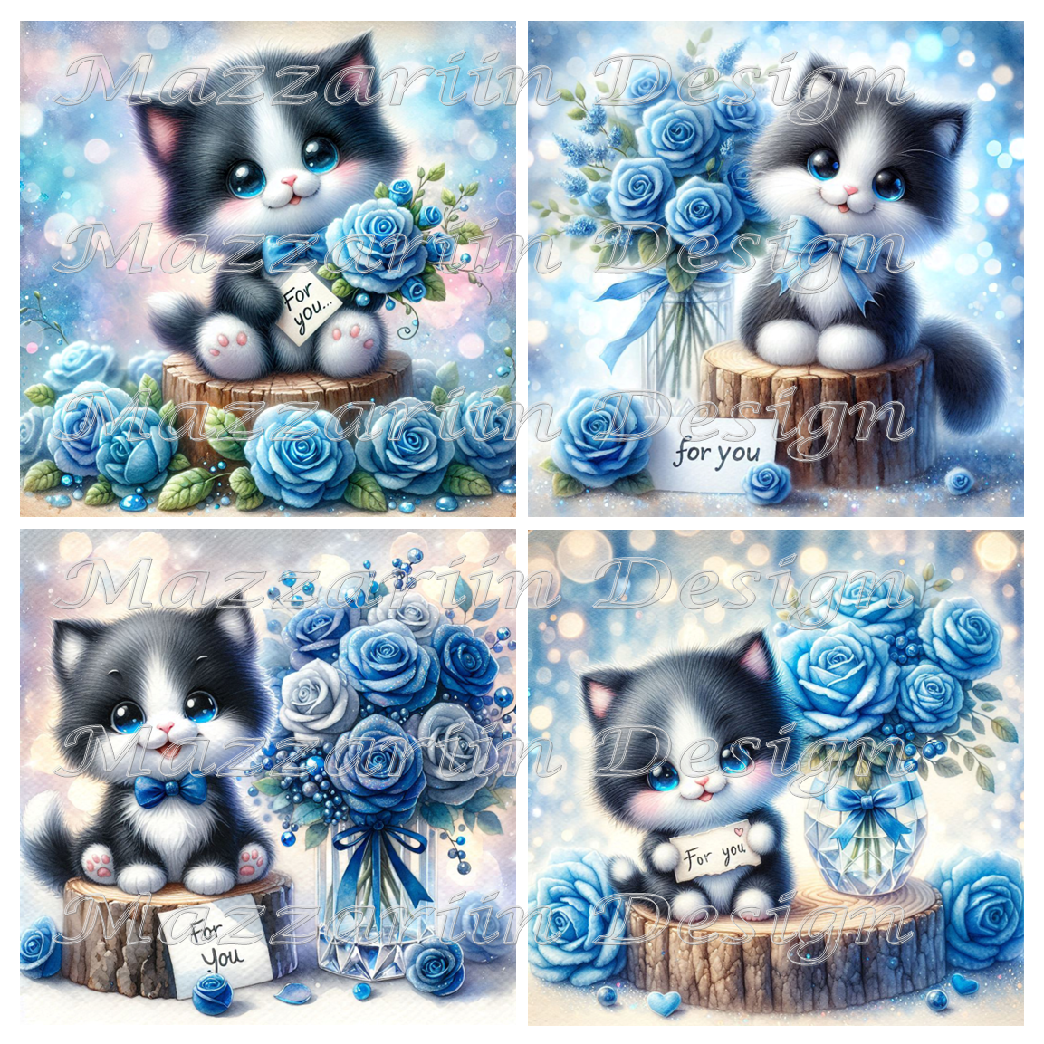 12" Blue kitten x4