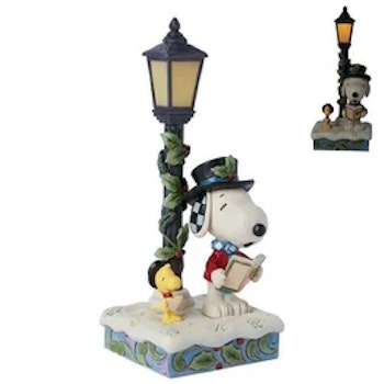 Snoopy og Woodstock ved lyktestolpe