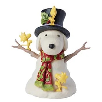 Snoopy som snømann med Woodstock